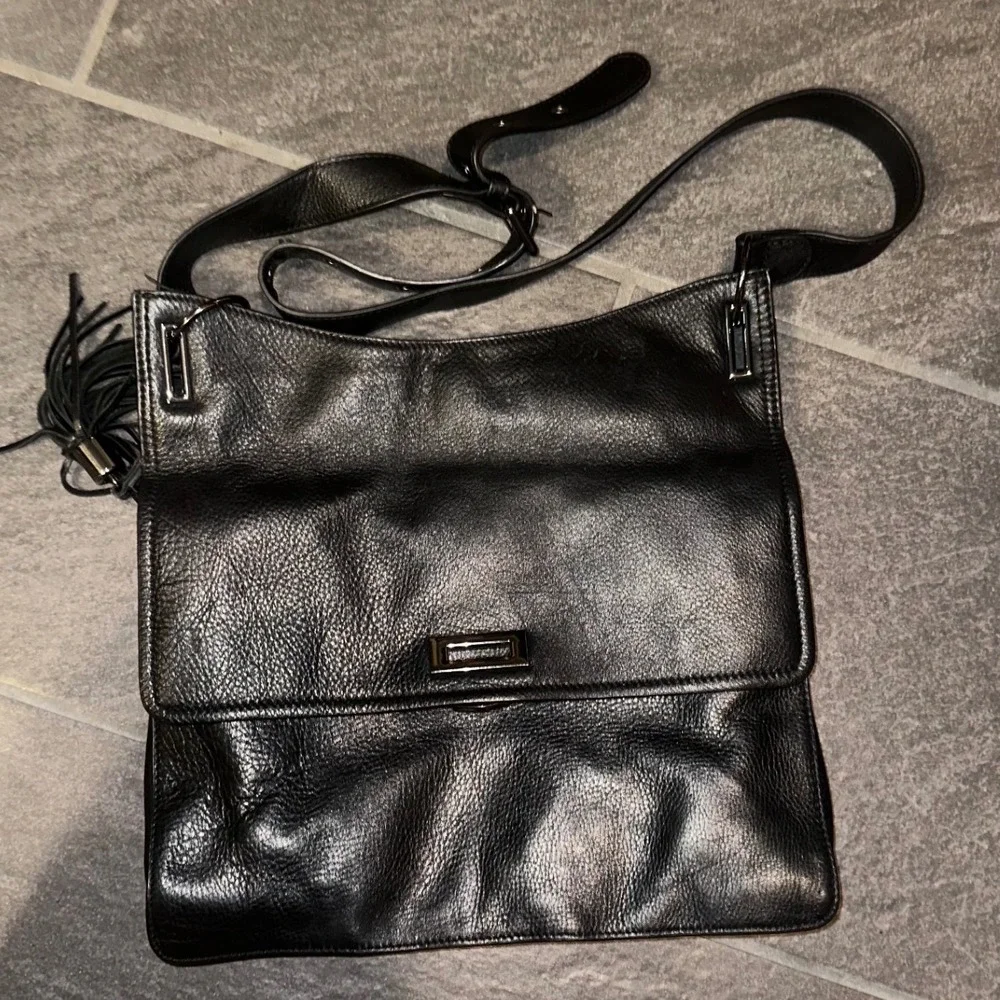 Rachel Rachel Roy Black Pebbled Leather Crossbody Bag Tassel Messenger Bag